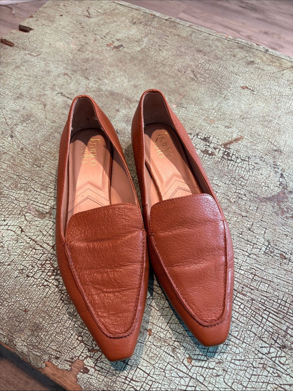 Franco Sarto Cognac Leather Pointed Toe Loafers Women’s 8 - Picture 2 of 6